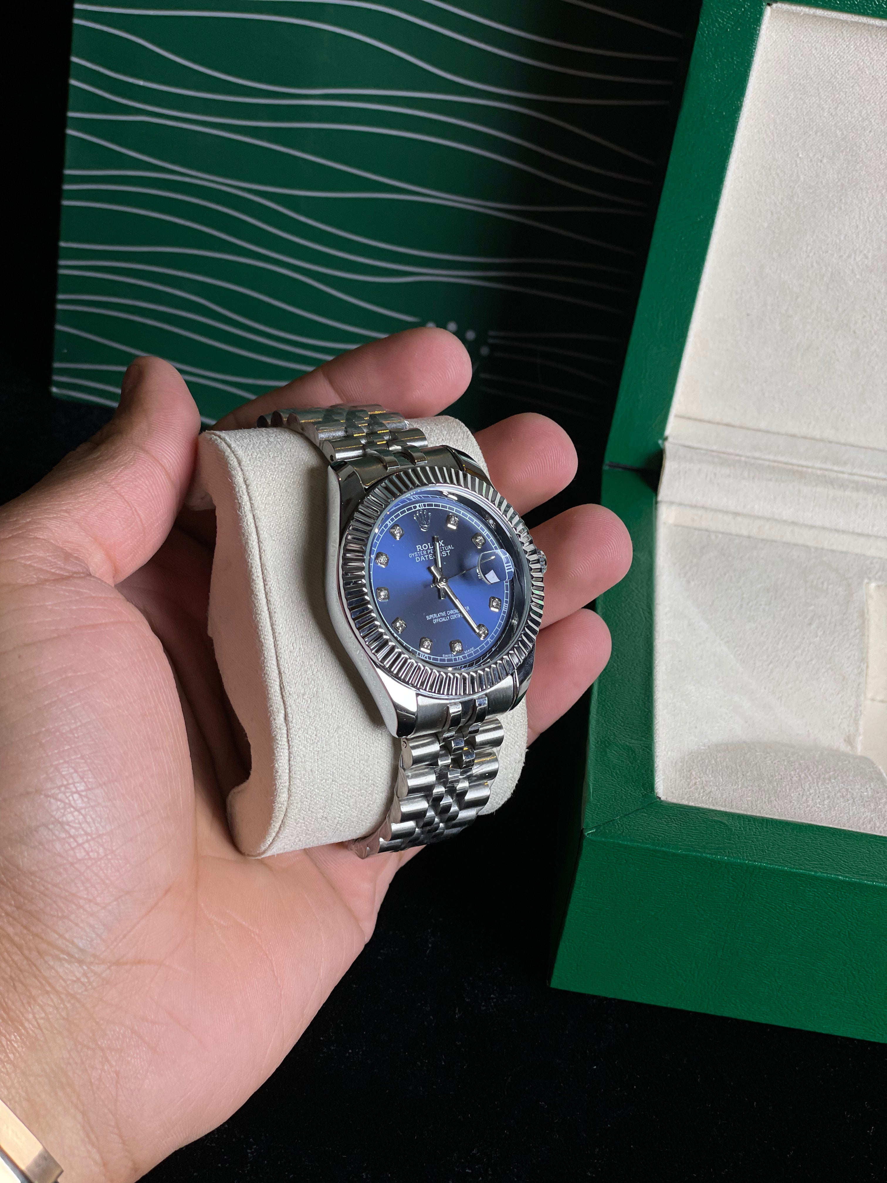 Rolex stone Dail (Bright Blue Dail )Silver