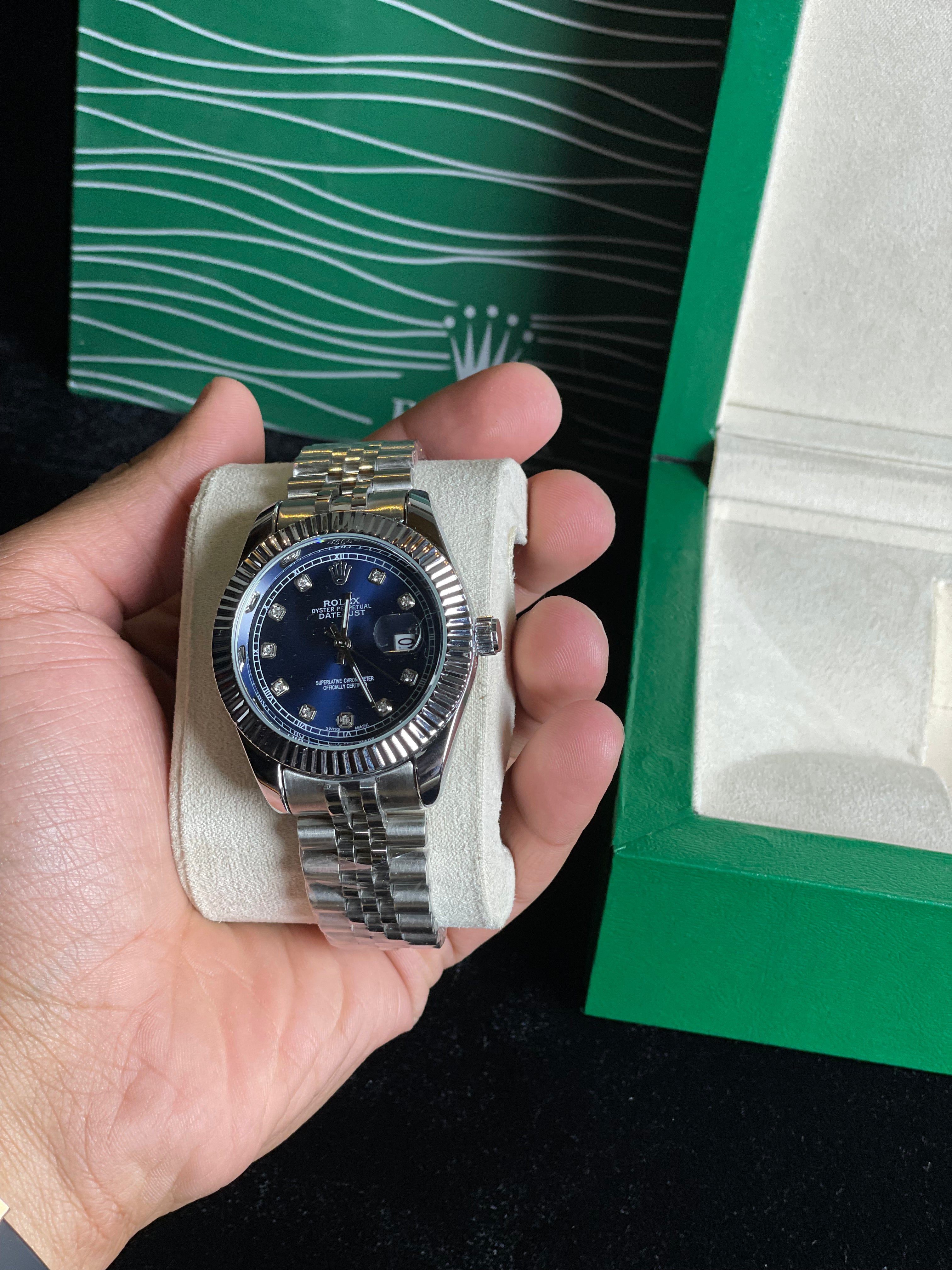 Rolex stone Dail (Bright Blue Dail )Silver